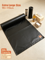 Sacs poubelles noirs à fond plat Teddy Island 90x110cm 80L 1.8Mil, sacs en plastique robustes pour poubelles grandes capacités, rouleau unique