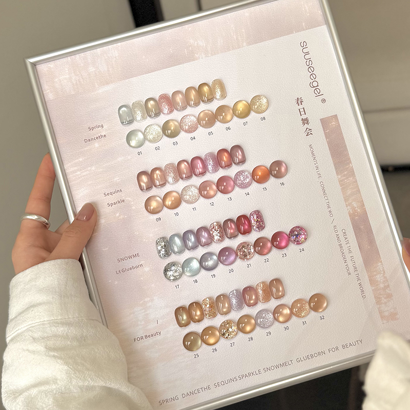 32 colores, esfera "día de primavera", ojo de gato con glitter.