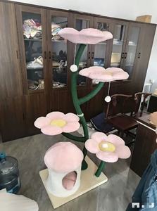 Stock transfrontalier <span class=keywords><strong>MJ23</strong></span> Arbre à chat floral rose clair en bois massif, gain de place, avec structure d'escalade, nid pour chat, plateforme de saut et donut - Product Image 4