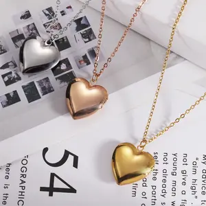 Wholesale Gold Plated Stainless Steel Openable Heart Blank Photo Locket Necklace for Women