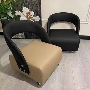 Pouf en cuir pivotant au design moderne, tabouret pour l'entrée de la maison, banc bas pour changer les chaussures, canapé de salon, repose-pieds - Product Image 2