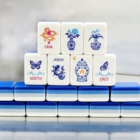 Juego de Mahjong Americano Personalizado de 160 Piezas, Azul y Blanco, con Fichas Acrílicas, Diseño de Mariposas y Grullas, para Viajes y Noches Familiares