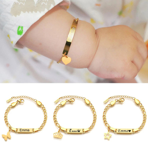 Etching Gold bar <strong>Bracelets</strong> Heart Crown Star Charms Baby <strong>Personalised</strong> Toddler <strong>Bracelet</strong> Children <strong>Name</strong> Baby Kids <strong>Bracelet</strong> for Gifts - Product Image 3