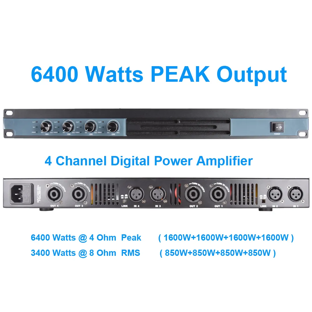 Classe D 6400 watt amplificatore di potenza digitale MiCWL D8400 4X850W di manica dell'altoparlante AMP 4