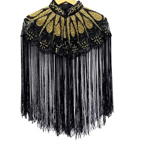 Poncho de Diseño para Adultos Kushang Textile, con Encaje, Cuentas, Cristales Bordados, Acrílico, Cachemira, Seda, ODM, Antiestático, Tela de Organza - Product Image 1