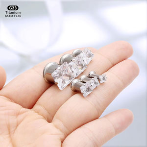 Thời trang ASTM F136 rắn G23 Titan trong nội bộ ren 5A Zircon thịt đường hầm Tai cắm tai Đồng hồ đo cơ thể piercing đồ trang sức - Product Image 3