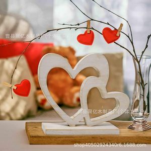 <b>Wooden</b> <b>Heart</b> Shaped Desktop Ornament Rustic Craft Valentine'S Day Home Decor Art Display - Product Image 3