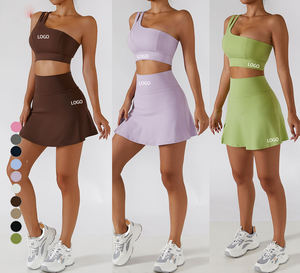 <b>Women's</b> 2-Piece Breathable Yoga <b>Set</b> With High Support Sports Bra And Knee-Length Golf Skirt For Tennis Exercise Fitness Wear - Product Image 4