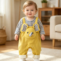 Combinaison bébé à manches longues rayée, style printemps-automne, motif éléphant, douce, à une seule couche, pour garçons et filles