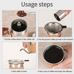 <b>Mini</b> 4 PCS Pour Over Coffee Kit Set Manual Stainless Steel Coffee Cup, Hand-brewed Filter Drain Manual Coffee <b>Grinder</b> Set - Product Image 5