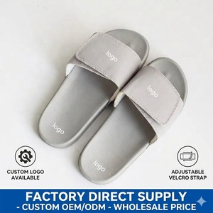 Custom Logo Adjustable Velcro <b>Slides</b> Mens PU Leather Slippers <b>Outdoor</b> Street Beach Sandals Factory Wholesale OEM ODM - Product Image 2