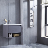 Meuble de salle de bain au design européen moderne, miroir intelligent, panneau en céramique mélaminée, construction rectangulaire en MDF/PVC pour usage hôtelier