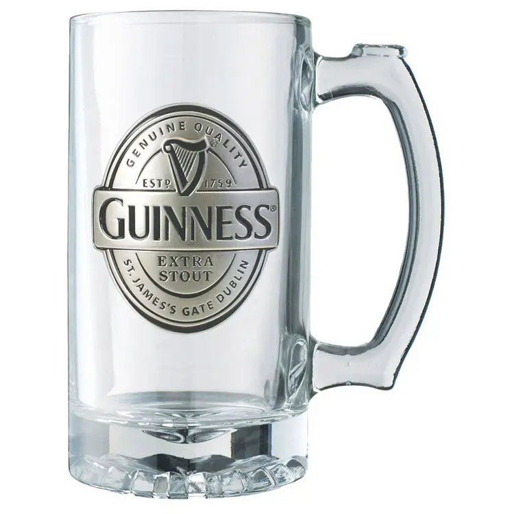 Sedex-taza de cerveza de vidrio transparente, 4P, con logotipo de metal