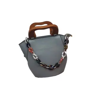 2021 Newest Design Unique premium fashion Handbag accessories Wooden Handle and Acrylic Chain