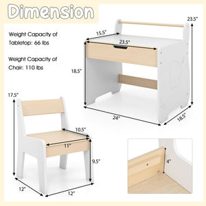 Ensemble de bureau et chaise pour enfants. <span class=keywords><strong>Table</strong></span> <span class=keywords><strong>multi</strong></span>-<span class=keywords><strong>activités</strong></span> en bois avec tableau noir/tableau blanc/porte-rouleau de papier pour la peinture d'enfants d'artisanat d'art - Product Image 6