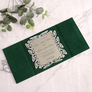 Folio drôle personnalisé velours vert foncé couverture rigide <span class=keywords><strong>faire</strong></span>-<span class=keywords><strong>part</strong></span> de <span class=keywords><strong>mariage</strong></span> fait à la main de luxe argent miroir cartes d'invitation - Product Image 4