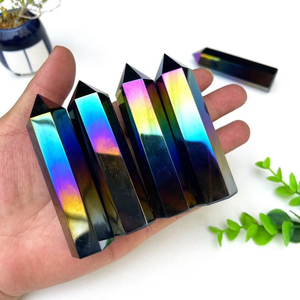 Piedras de Obsidiana Negra Aura Titanio de Alta Calidad, Cristales Crudos Coloridos en Forma de Torre, Esfera y Bola, Adorno Decorativo para Halloween - Product Image 4