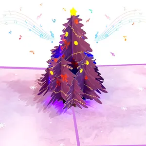 XINDUO luce colorata musica natalizia stereo biglietto di auguri albero suono 3D pop-up
