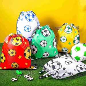 Mochila al por mayor para niños, bolsa de almacenamiento portátil de poliéster con cordón para aficionados al fútbol, con correa y bolsillo. - Product Image 3