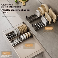 Support de rangement réglable en alliage d'aluminium pour ustensiles de cuisine, séparateur de tiroir de placard intégré pour couverts, bols, baguettes et assiettes avec égouttoir