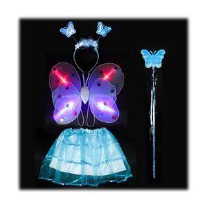 热卖儿童派对服装 Led 童话连衣裙与蝴蝶翅膀