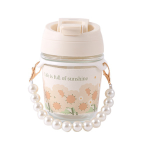 Taza de cristal <span class=keywords><strong>Ins</strong></span> DE ALTO aspecto, taza de perla impresa, taza de regalo de paja, taza portátil de agua para café, taza doble para beber, vidrio de recuerdo - Product Image 1