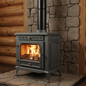 Cheminée <span class=keywords><strong>à</strong></span> <span class=keywords><strong>bois</strong></span> autoportante <span class=keywords><strong>à</strong></span> grande capacité de chauffage, structure en fonte, performances optimales pour villa et maison - Product Image 2