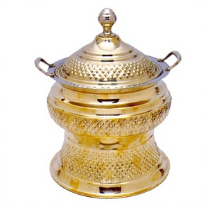 Magnífica Colección: Plato para Calentar Comida Circular Dorado con Diseño de Diamantes para Exhibiciones de Buffet, Hecho a Mano, Directo de Fábrica OEM - Product Image 1