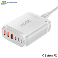 Hub de chargeur GaN PD 200W à 6 ports, station de charge rapide pour ordinateur portable, téléphone portable, appareil photo de bureau, adaptateur de chargeur écologique