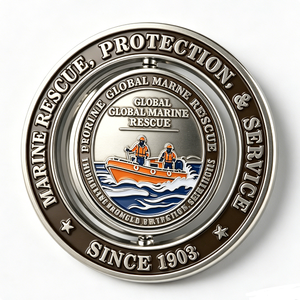 Pièce de monnaie personnalisée 3D rotative en alliage de zinc double couche, commémorative d'honneur, sur le thème du sauvetage maritime et des sports nautiques, souvenir du service de sauvetage maritime - Product Image 3