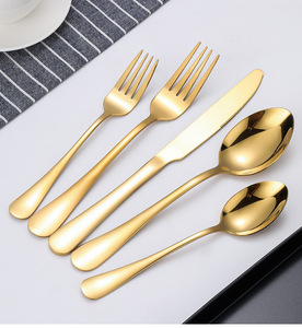 Luxury 5pcs Stainless Steel Gold Flatware Eco-Friendly Tableware Cutlery <b>Knife</b> and Fork <b>Set</b> for Weddings - Product Image 3