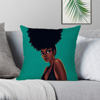 Housse de coussin décorative 45x45cm pour canapé, voiture, maison, motif dessin animé coloré de femme africaine noire, magnifique et douce
