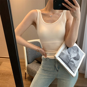 Camisola de seda para <span class=keywords><strong>mujer</strong></span> con almohadillas integradas, top elástico transpirable con sujetador, lencería tipo <span class=keywords><strong>chaleco</strong></span> con espalda hermosa integrada - Product Image 2