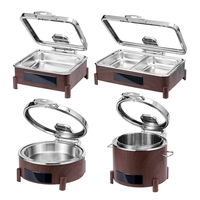 AIRUISI Bain-marie chauffe-plats hydraulique à écran tactile en acier inoxydable 304 couleur bois luxueux 9L