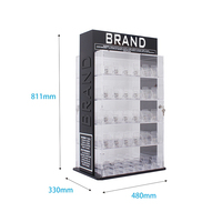 Exhibidor de Mesa Acrílico Transparente Pulido APEX con Base Metálica, con Resorte, Escalonado y con Cerradura para Tienda de Cigarrillos