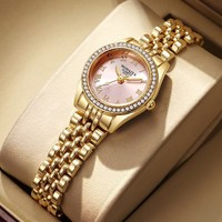 Montre pour femme tendance, bracelet en acier inoxydable plaqué or, cadran romain, montres à quartz avec strass