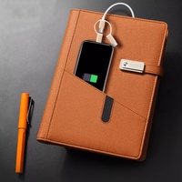 Carnet de notes A5 en cuir PU à couverture rigide avec batterie externe et clé USB Logo personnalisé 100 feuilles de fil à coudre pour reliure