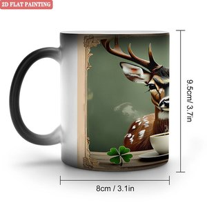 Taza de Cerámica Negra Esmerilada de 11 oz, Taza Mágica que Cambia de Color con Diseño de Ciervo - Product Image 1