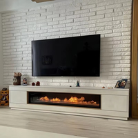 Meuble TV et table basse avec foyer électrique moderne, design flamme simulée, style bois, mobilier de maison pour salon