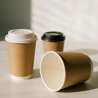 Gobelets jetables en papier kraft biodégradable à double paroi, qualité alimentaire, imperméables, pour café - Tailles personnalisées, usage commercial (OEM/ODM)