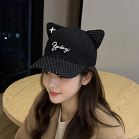 Casquette de baseball mignonne à oreilles de chat, broderie lettre, pois, visière courte, couronne ronde réglable, coupe-vent, respirante pour femme