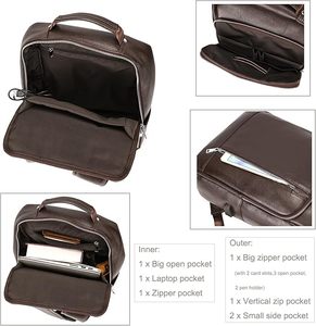 Mochila de Cuero Genuino para Hombre, Estilo Vintage, Resistente, para Viajes, Negocios, Casual, Deportes, Estudiantes, con Cierre para Laptop - Product Image 4