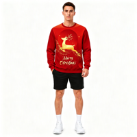 Sweat-shirt à col rond pour homme en polyester avec sublimation personnalisée, motif renne doré, impression intégrale pour les fêtes de Noël