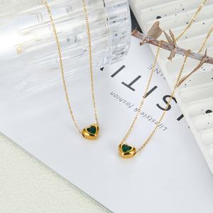 Colliers tendance anti-ternissement en argent et or PVD, bijoux fins en acier inoxydable 316L, collier cœur en zircon émeraude CZ pour femmes - Product Image 4