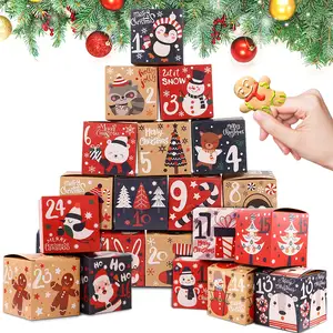 크리스마스 24 일 크래프트 종이 출현 달력 카운트 다운 선물 상자 가족 블라인드 박스 종이 선물 상자 포장