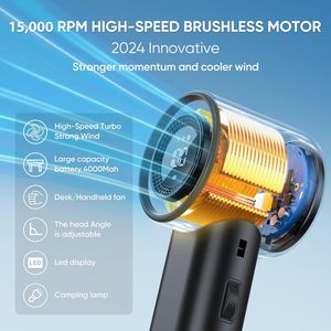 พัดลมมือถือพกพาความเร็วสูง Turbo 4800mAh ขนาดเล็ก ชาร์จไฟได้ พอร์ต Type-C USB มอเตอร์ไร้แปรงถ่าน วัสดุพลาสติก ภาษาอังกฤษ ใช้งานกลางแจ้ง ระบบสัมผัส - Product Image 2
