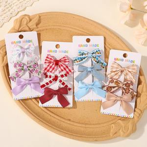 Pinzas para el pelo florales hechas a mano de encaje coreano, horquillas con lazo a cuadros de tela colorida para niñas y niños, accesorios para el cabello, joyería, 3 uds. - Product Image 3