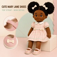 Poupée en peluche personnalisée Fille Africaine 35cm, jouet en polyester doux, rembourrage en coton PP, figurine en robe rose