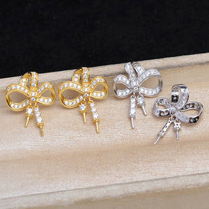 Wenchi S925, Hoja de Plata 15687, Accesorio para Joyería DIY, Perla, Baño de Oro, Soporte Vacío para Cuentas de 8-11mm, Pendientes Semi-terminados, Bolsa, China - Product Image 1