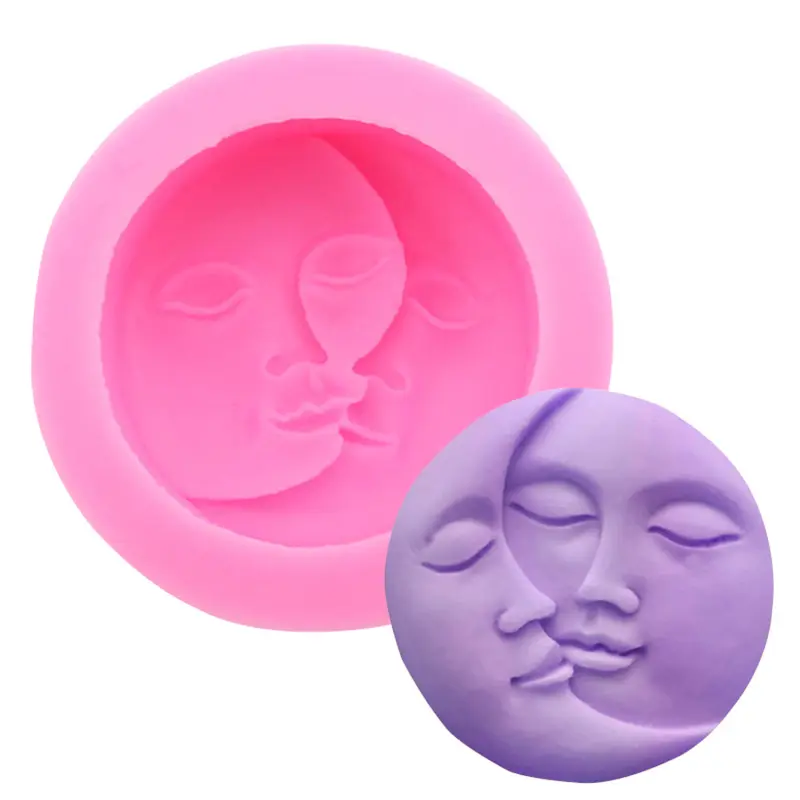 food grade soap chocolate baking tool half moon and sun face mould silicone moon cake mold press